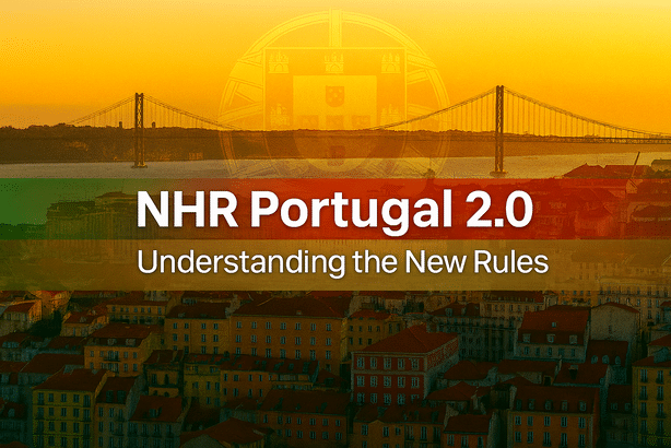 Lisbon skyline at sunset with a centered caption reading ‘NHR Portugal 2.0 — Understanding the New Rules’